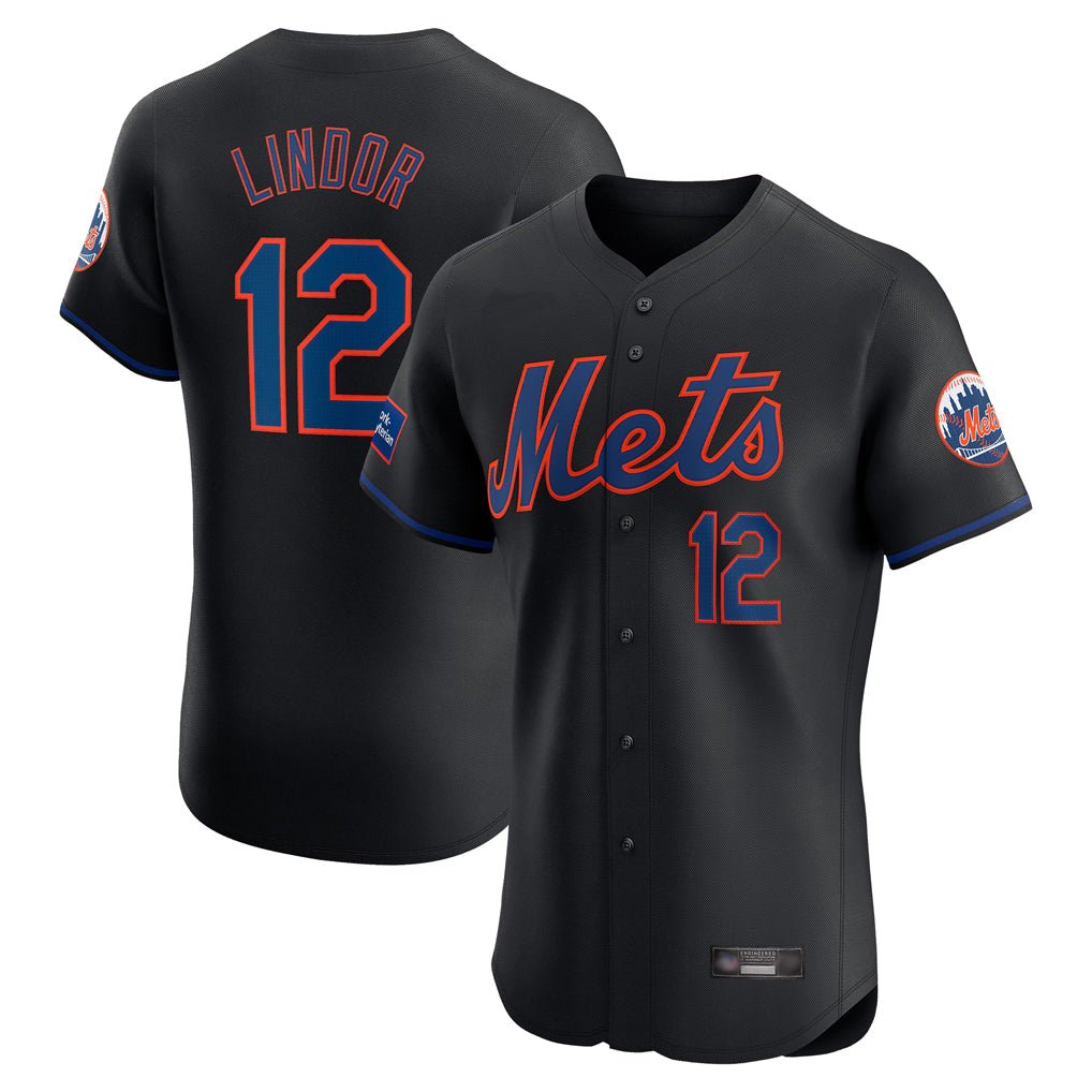 NY.Mets #12 Francisco Lindor Player Black Home Limited Elite Hdoa Stitched Jerseys