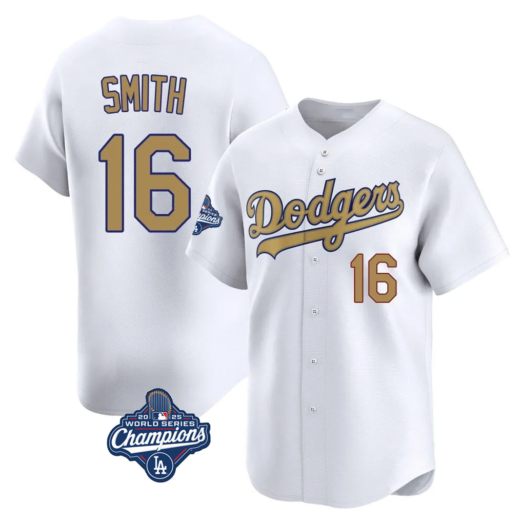 LA.Dodgers #16 Will Smith Player Gold World Series Meet Collection Limited Home Hdoa Stitched Jerseys