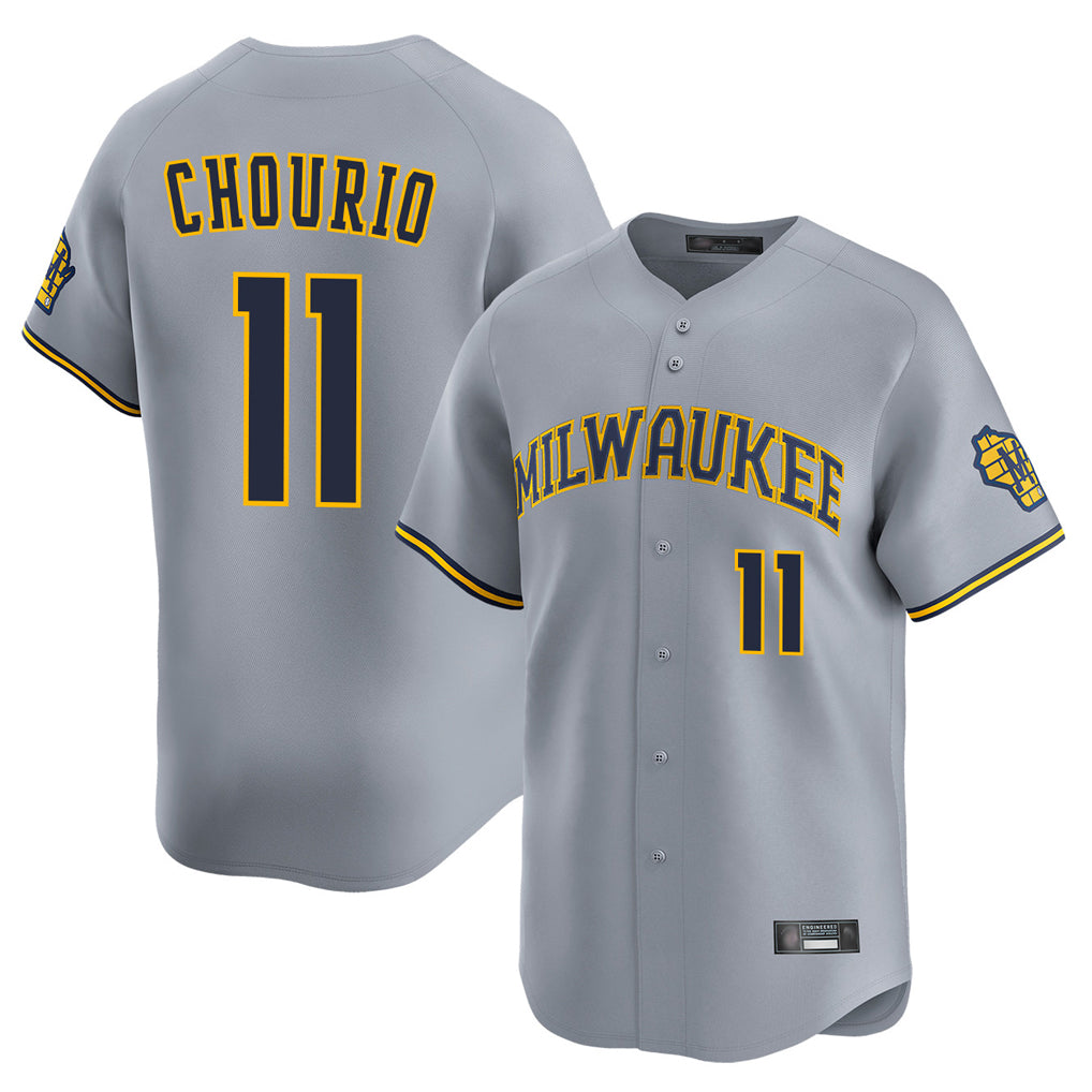 M.Brewers #11 Jackson Chourio Player Gray Home Limited Hdoa Stitched Jerseys