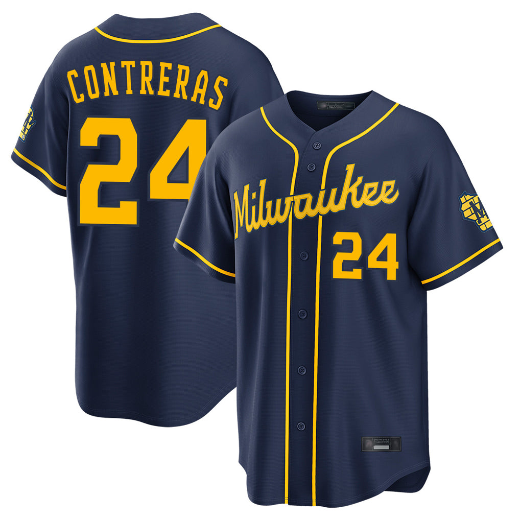 M.Brewers #24 William Contreras Player Navy Home Stadium Game Hdoa Stitched Jerseys