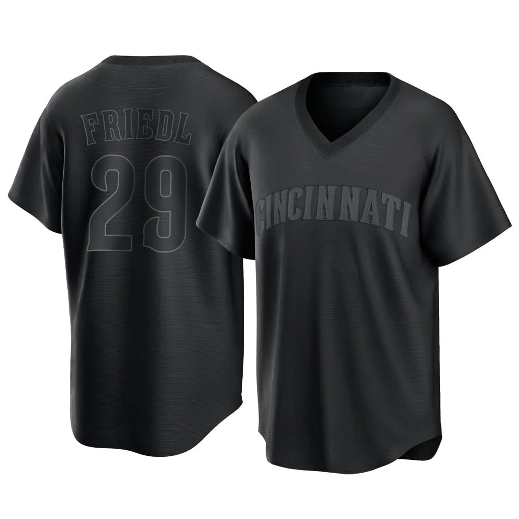 C.Reds #29 TJ Friedl Player Black T-shirt Game Home Hdoa Stitched Jerseys