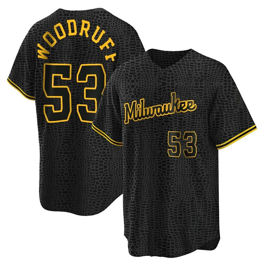 M.Brewers #53 Brandon Woodruff Player Black Snake Skin City Home Game Hdoa Stitched Jerseys