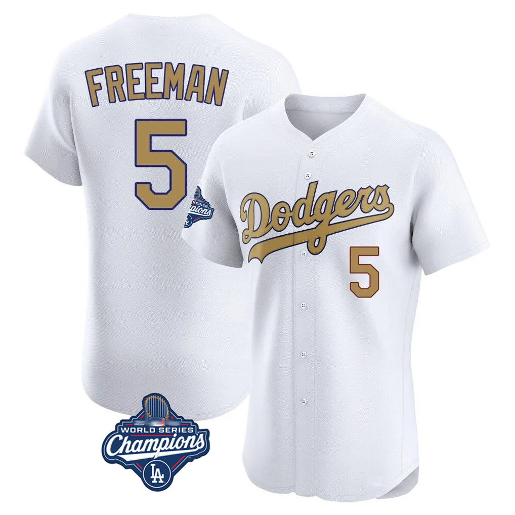 LA.Dodgers #5 Freddie Freeman Player Gold World Series Meet Limited Elite Home Hdoa Stitched Jerseys