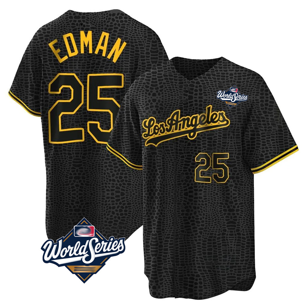 LA.Dodgers #25 Tommy Edman Player Black World Series Snake Skin City Game Home Hdoa Stitched Jerseys