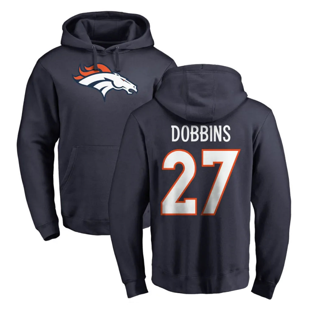 D.Broncos #27 J.K. Dobbins Player Navy Pullover Hoodie Limited Hdoa Stitched Jerseys