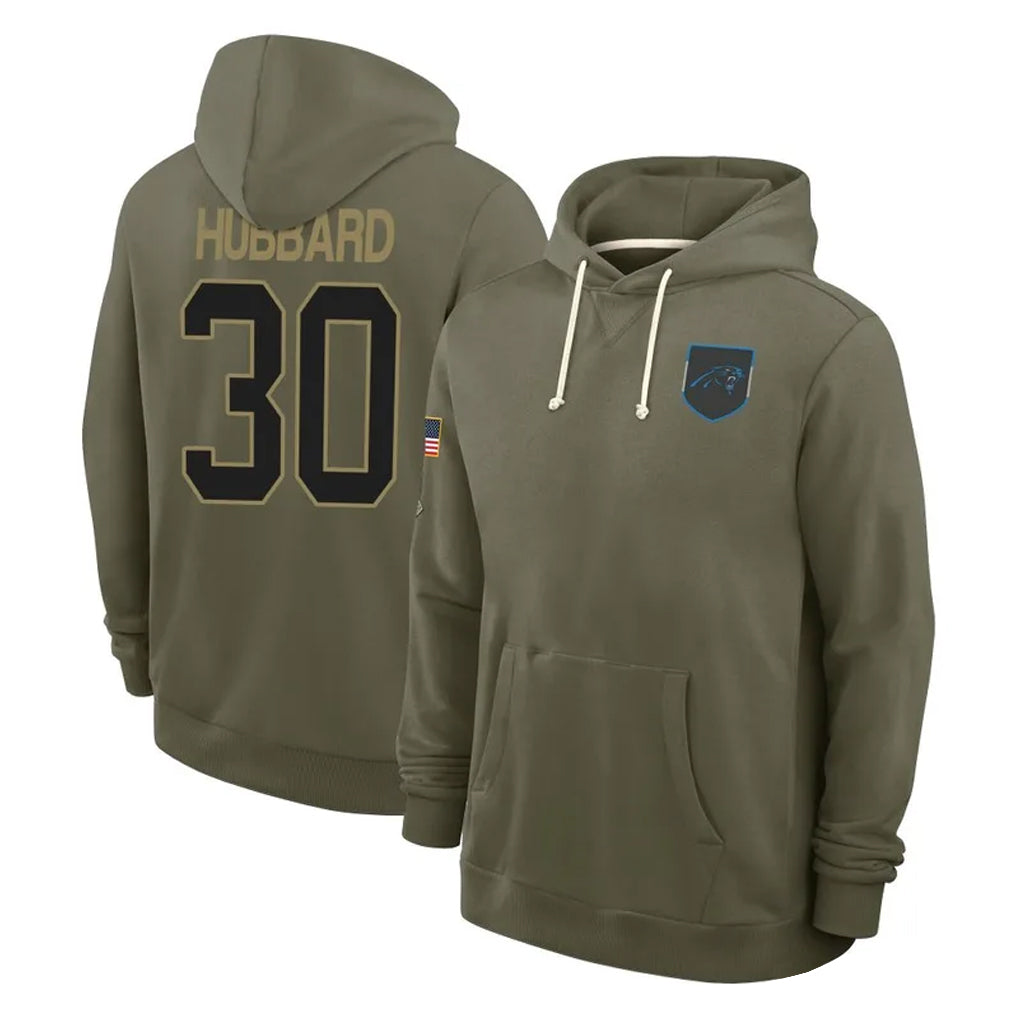 C.Panthers #30 Chuba Hubbard Player Olive Salute to Service Hoodies Game Hdoa Stitched Jerseys