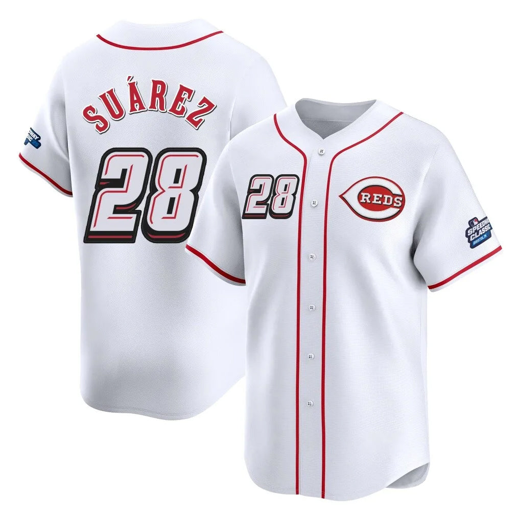 C.Reds #28 Eugenio Su¨¢rez Player White Speedway Classic Home Limited Hdoa Stitched Jerseys