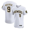 M.Brewers #9 Bob Uecker Player White Stripes Home Limited Elite Hdoa Stitched Jerseys