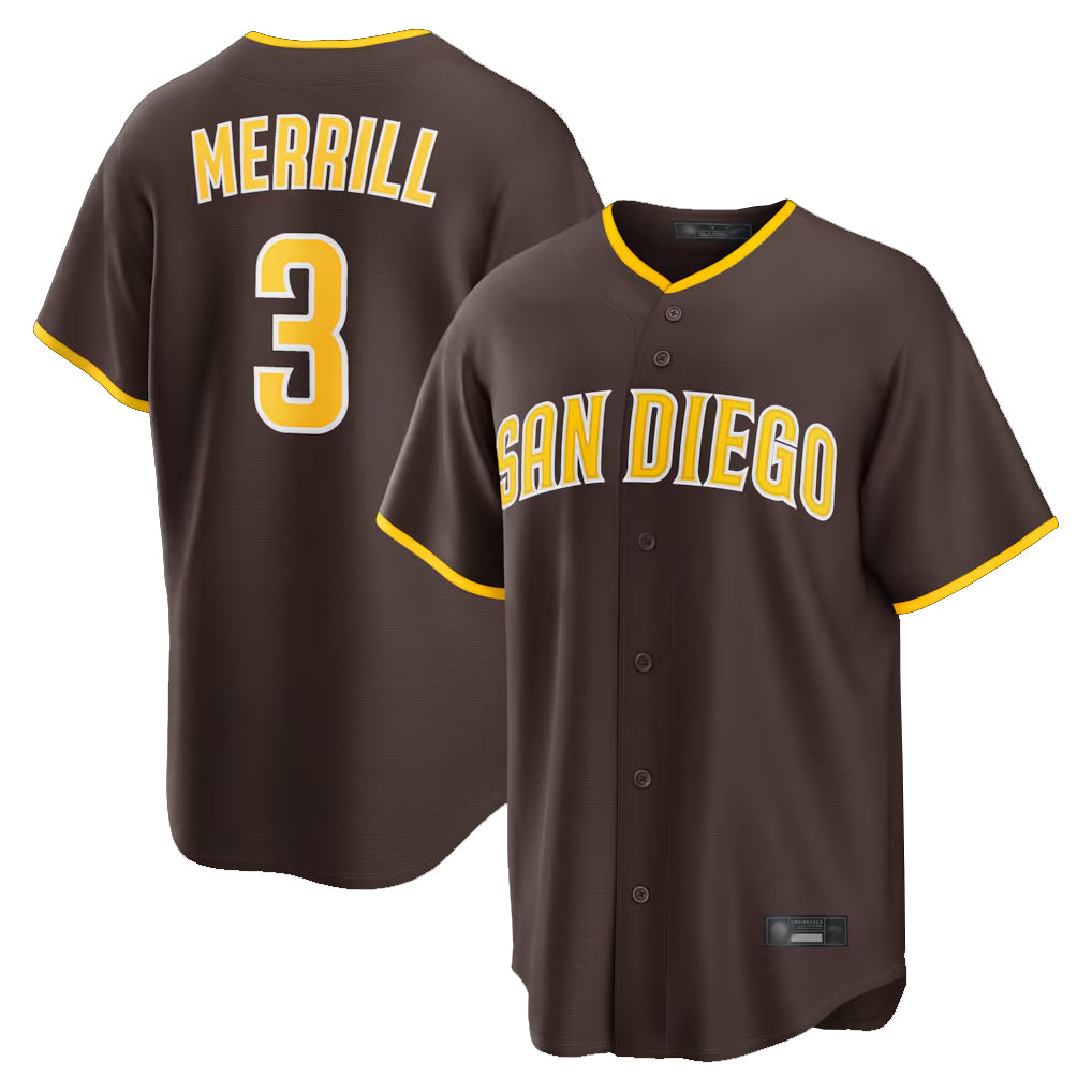 S.Diego Padres #3 Jackson Merrill Player Brown Home Game Hdoa Stitched Jerseys