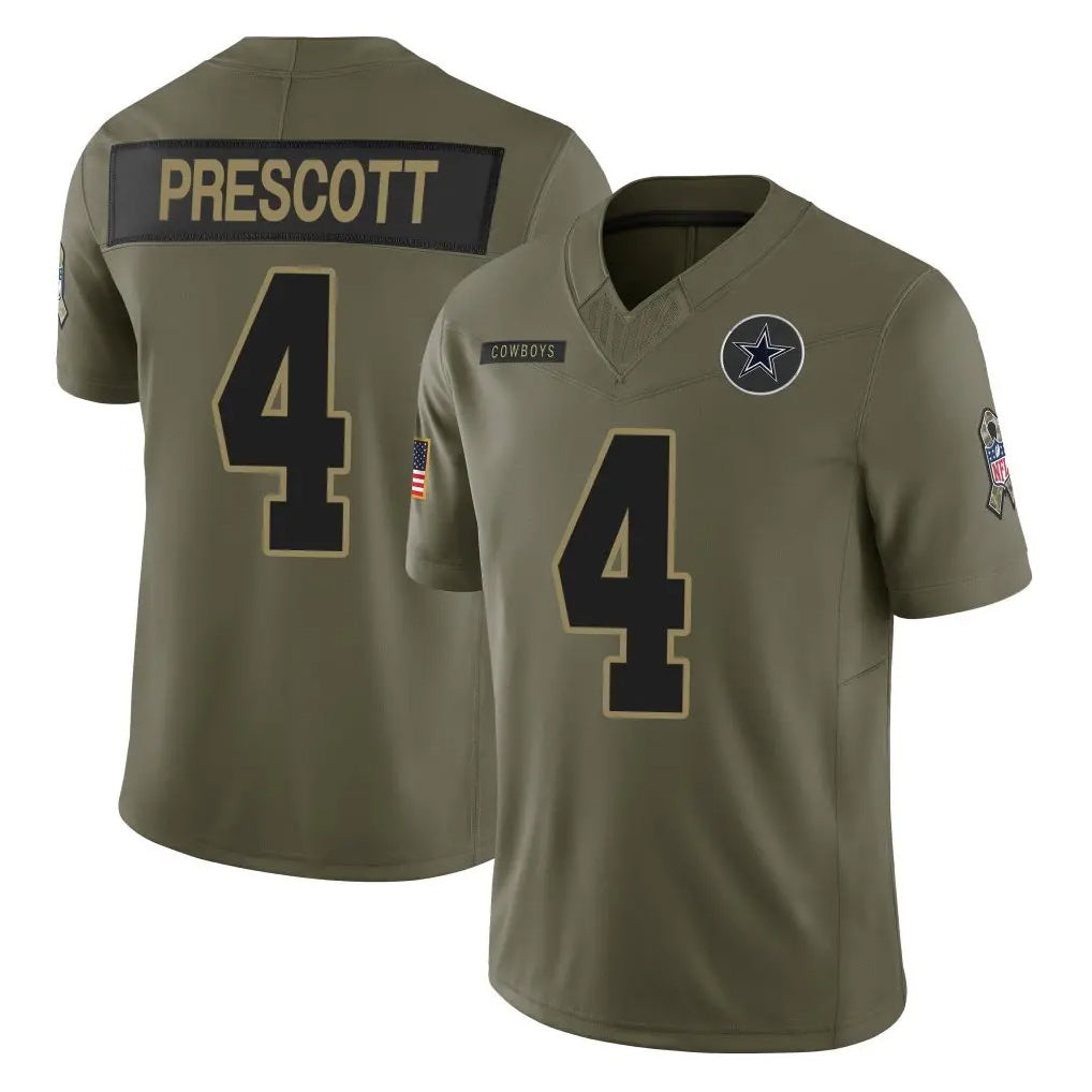D.Cowboys #4 Dak Prescott Player Olive 2025 Salute to Service Limited Home Game Hdoa Stitched Jerseys