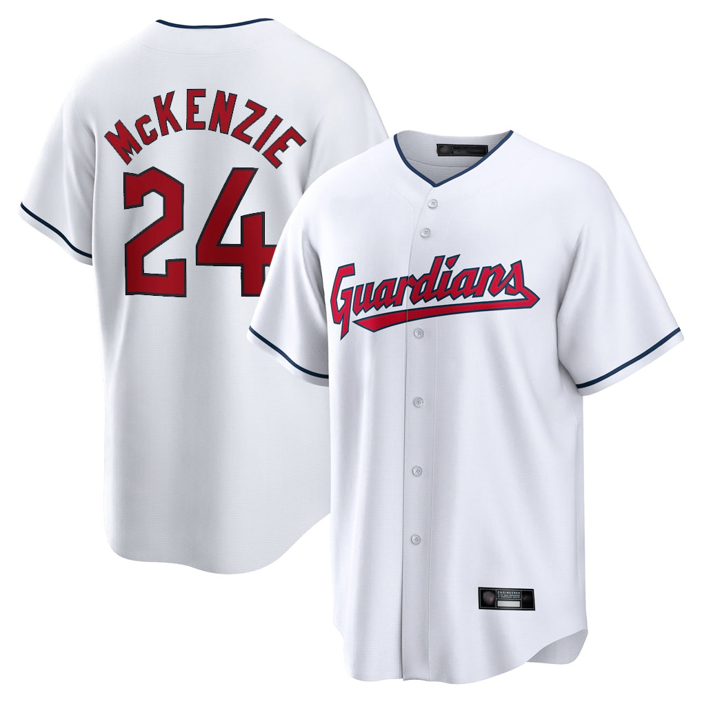 C.Guardians #24 Triston McKenzie Player White Home Game Hdoa Stitched Jerseys