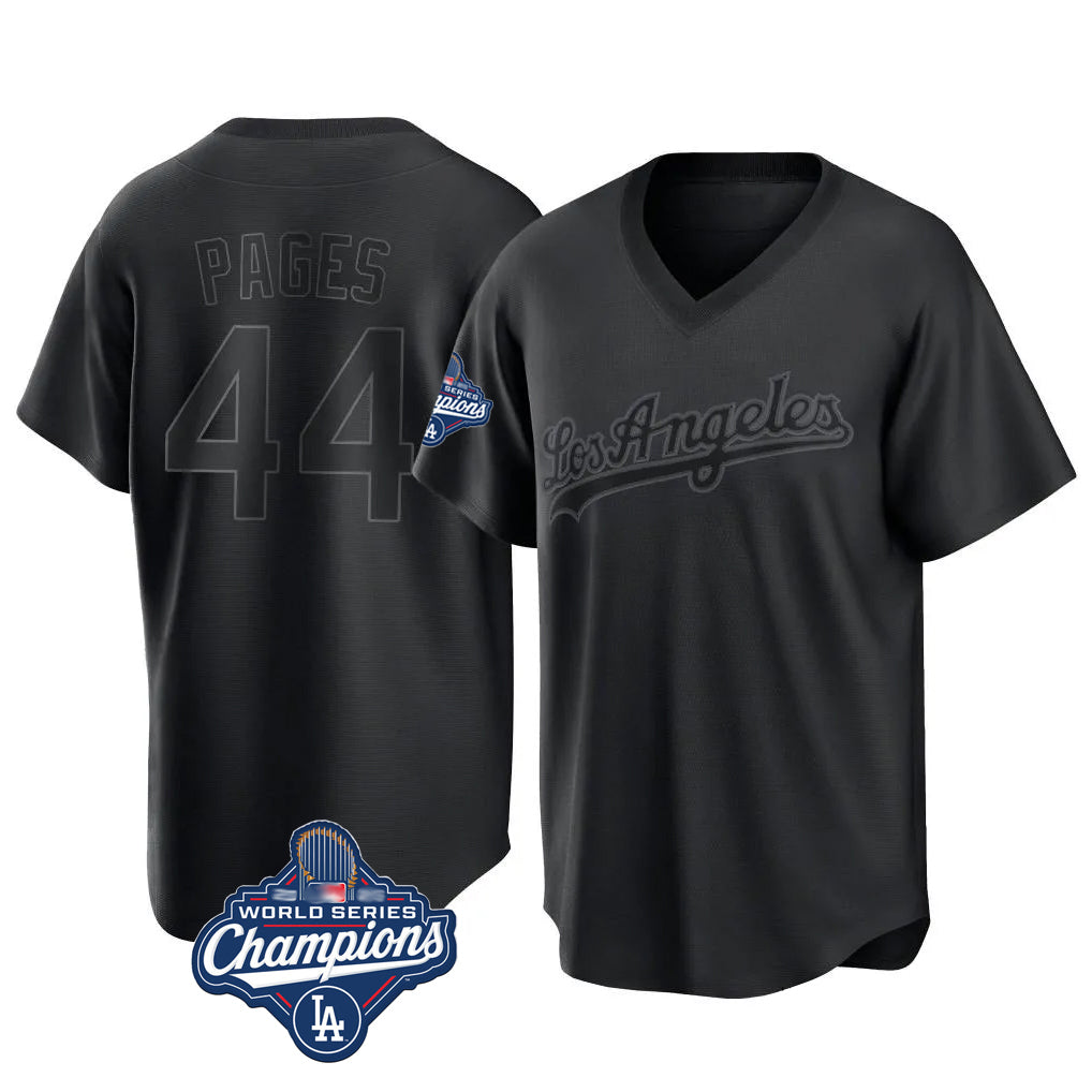 LA.Dodgers #44 Andy Pages Player Black World Series Meet Pitch Fashion T-shirt Hdoa Stitched Jerseys