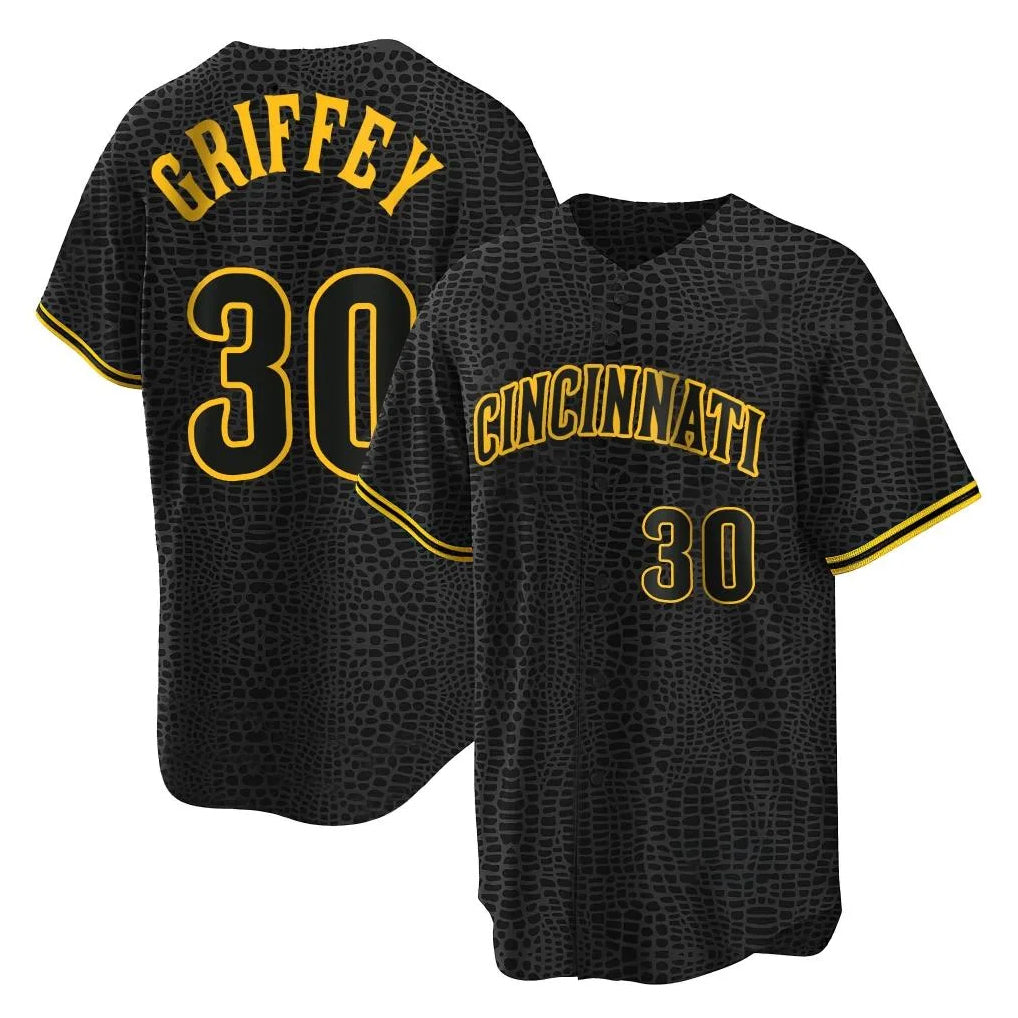 C.Reds #30 Ken Griffey Player Black Snake Skin City Home Hdoa Stitched Jerseys