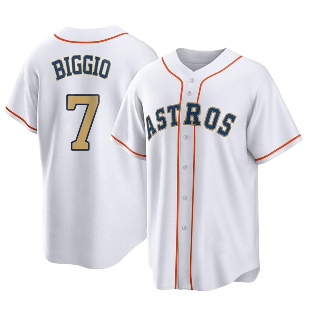 H.Astros #7 Craig Biggio Player Gold Collection Game Home Hdoa Stitched Jerseys