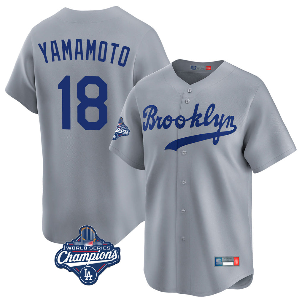 LA.Dodgers #18 Yoshinobu Yamamoto Player Gray World Series Meet Game Limited Home Hdoa Stitched Jerseys