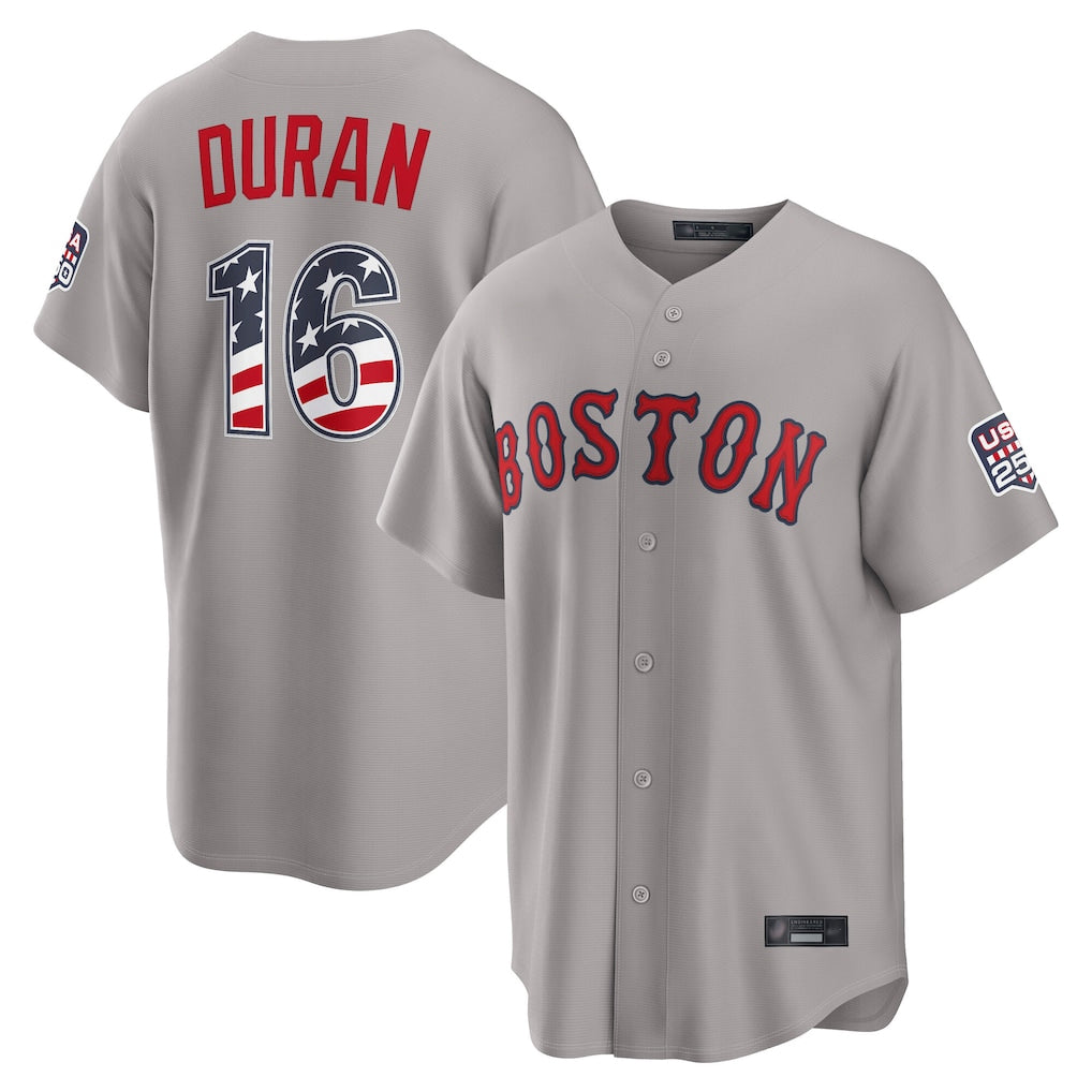 B.Red Sox #16 Jarren Duran Player Gray Road USA 250 Fourth of July Home Game Hdoa Stitched Jerseys