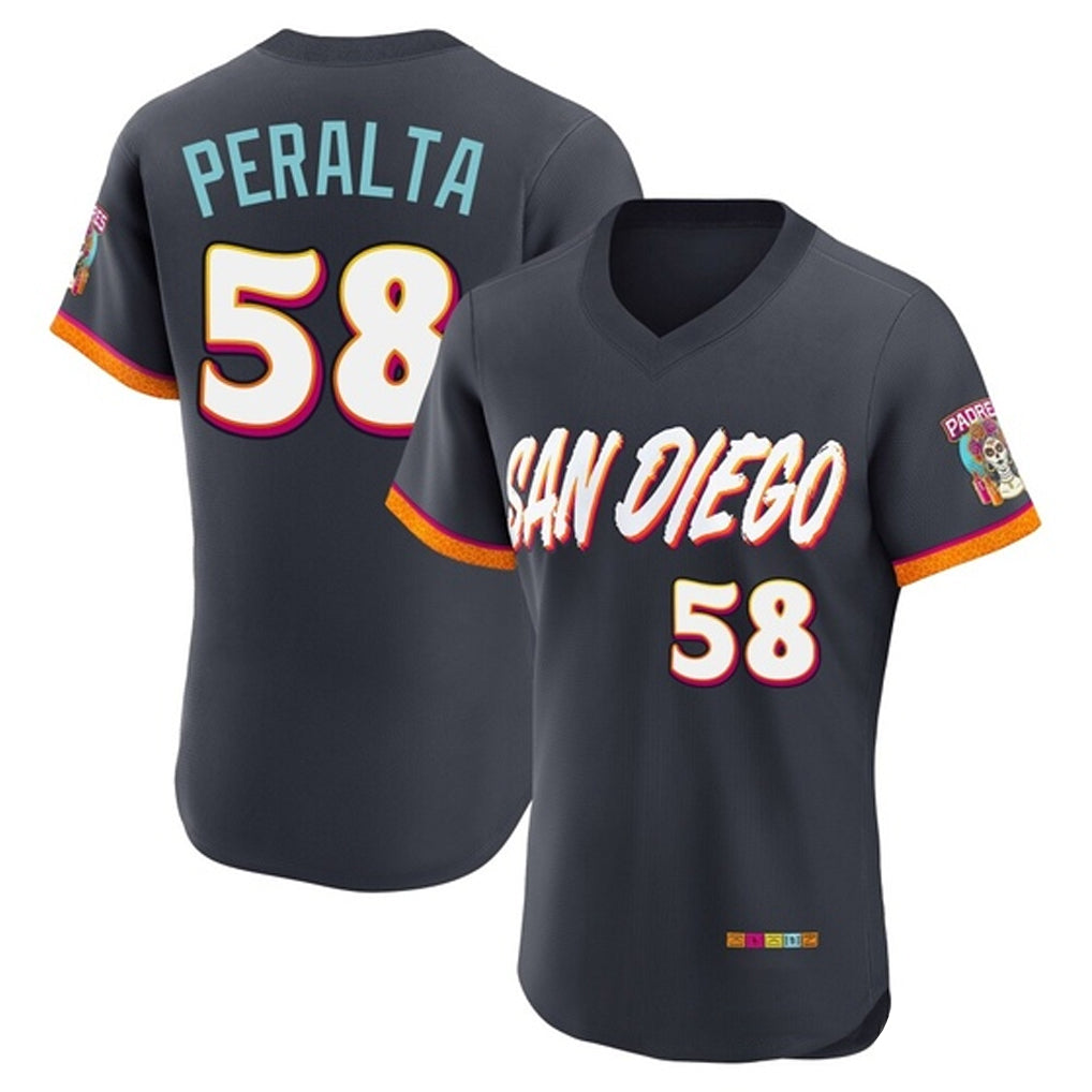 S.Diego Padres #58 Wandy Peralta Player Obsidian 2026 City Connect Home Limited Elite T-shirt Hdoa Stitched Jerseys