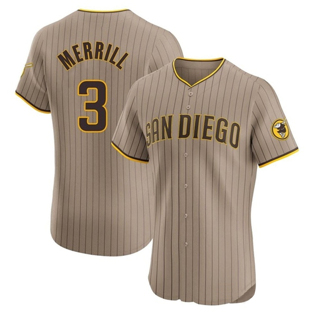 S.Diego Padres #3 Jackson Merrill Player Khaki Home Limited Elite Hdoa Stitched Jerseys