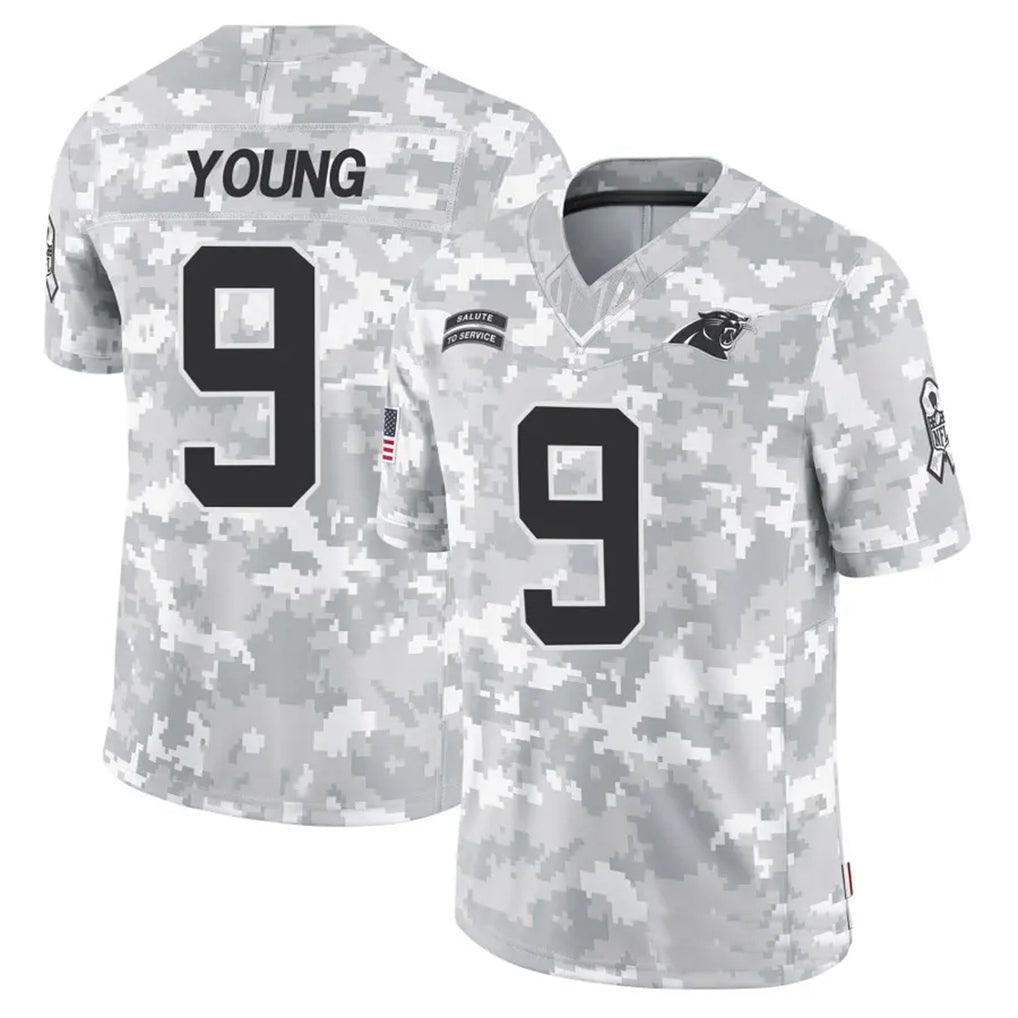 C.Panthers #9 Bryce Young Player Arctic Camo Salute to Service Limited Hdoa Stitched Jerseys