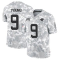 C.Panthers #9 Bryce Young Player Arctic Camo Salute to Service Limited Hdoa Stitched Jerseys