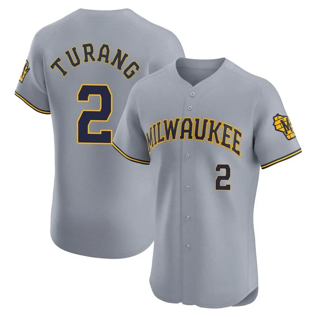 M.Brewers #2 Brice Turang Player Gray Home Limited Elite Hdoa Stitched Jerseys
