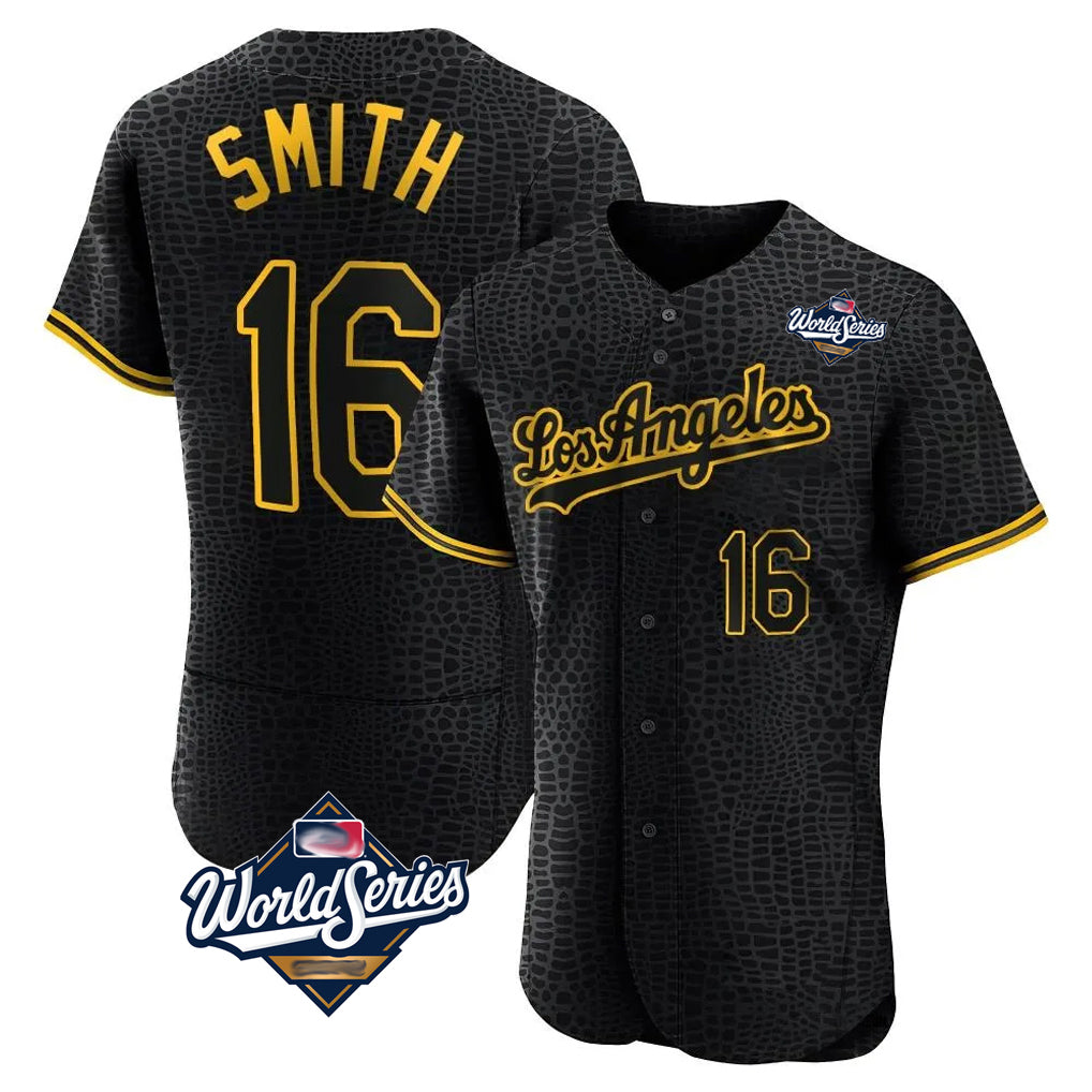 LA.Dodgers #16 Will Smith Player Black World Series Snake Skin City Limited Elite Home Hdoa Stitched Jerseys