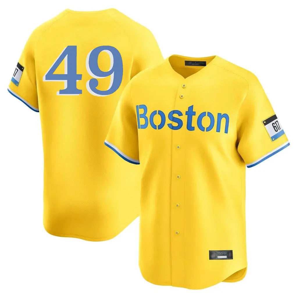 B.Red Sox #49 Tim Wakefield Player Yellow Limited Home Game Hdoa Stitched Jerseys