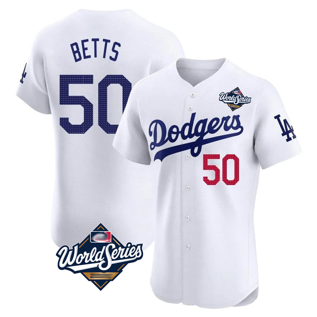 LA.Dodgers #50 Mookie Betts Player White World Series Limited Elite Home Hdoa Stitched Jerseys