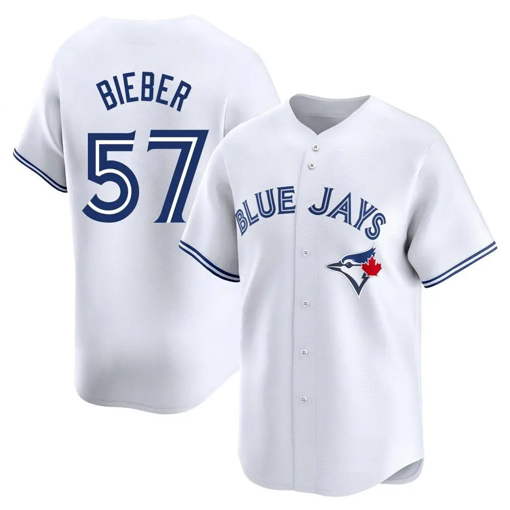 T.Blue Jays #57 Shane Bieber Player White Limited Home Hdoa Stitched Jerseys