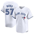 T.Blue Jays #57 Shane Bieber Player White Limited Home Hdoa Stitched Jerseys