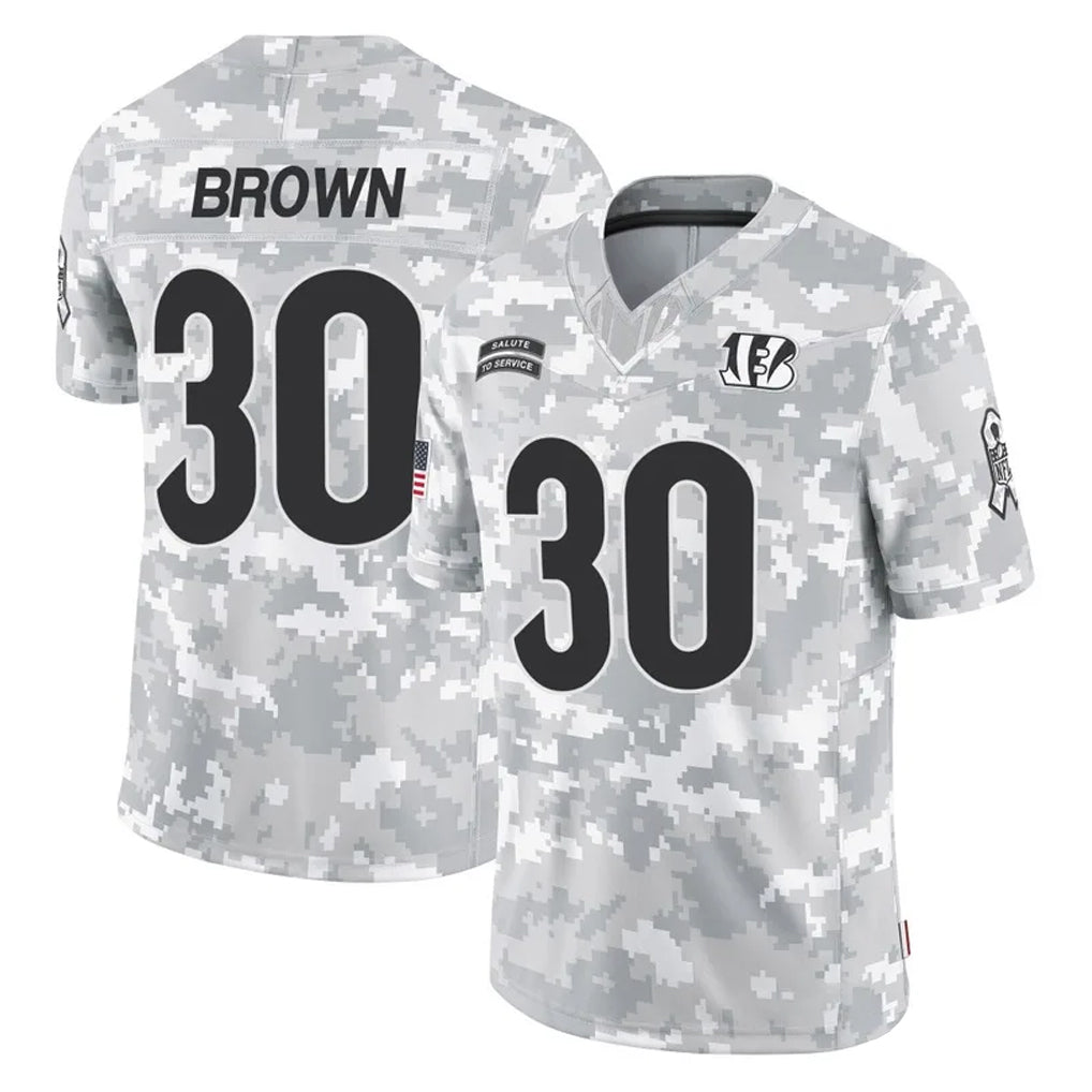 C.Bengals #30 Chase Brown Player Arctic Camo Salute to Service Limited Hdoa Stitched Jerseys