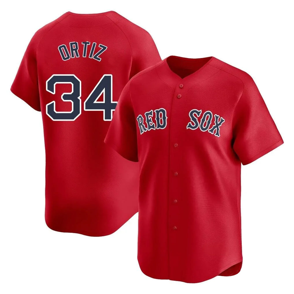 B.Red Sox #34 David Ortiz Player Red Limited Home Game Hdoa Stitched Jerseys