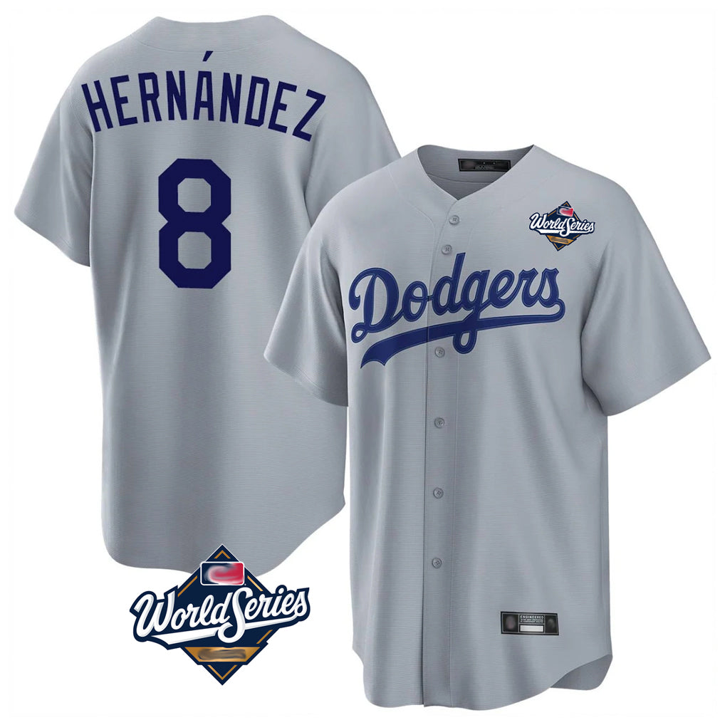 LA.Dodgers #8 Enrique Hern¨¢ndez Player Gray World Series Game Hdoa Stitched Jerseys