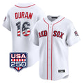 B.Red Sox #16 Jarren Duran Player White USA 250 Fourth of July Limited Home Game Hdoa Stitched Jerseys