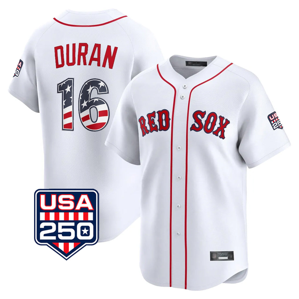 B.Red Sox #16 Jarren Duran Player White USA 250 Fourth of July Limited Home Game Hdoa Stitched Jerseys