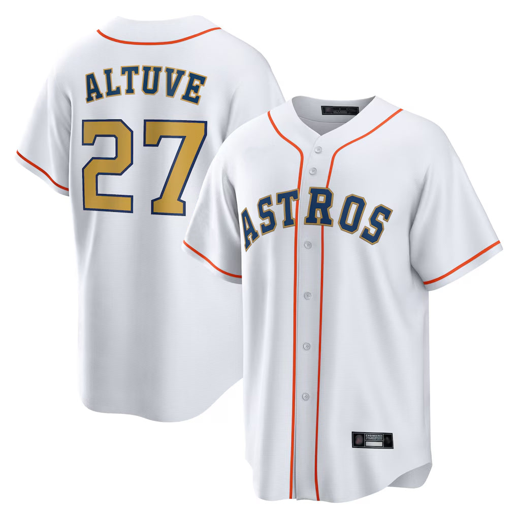 H.Astros #27 Jose Altuve Player Gold Collection Game Home Hdoa Stitched Jerseys
