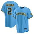 M.Brewers #2 Brice Turang Player Light Blue Road Stadium Game Hdoa Stitched Jerseys