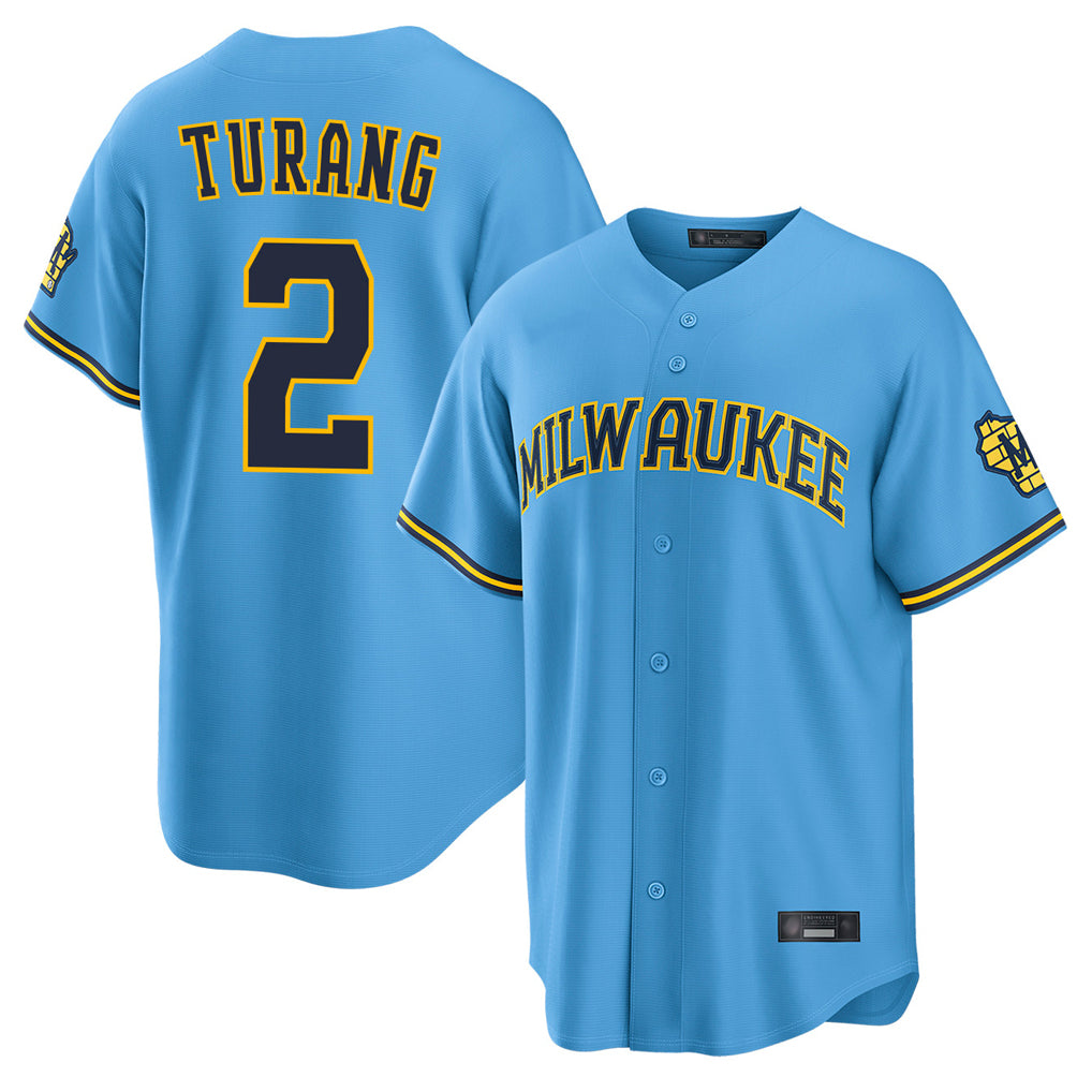 M.Brewers #2 Brice Turang Player Light Blue Road Stadium Game Hdoa Stitched Jerseys