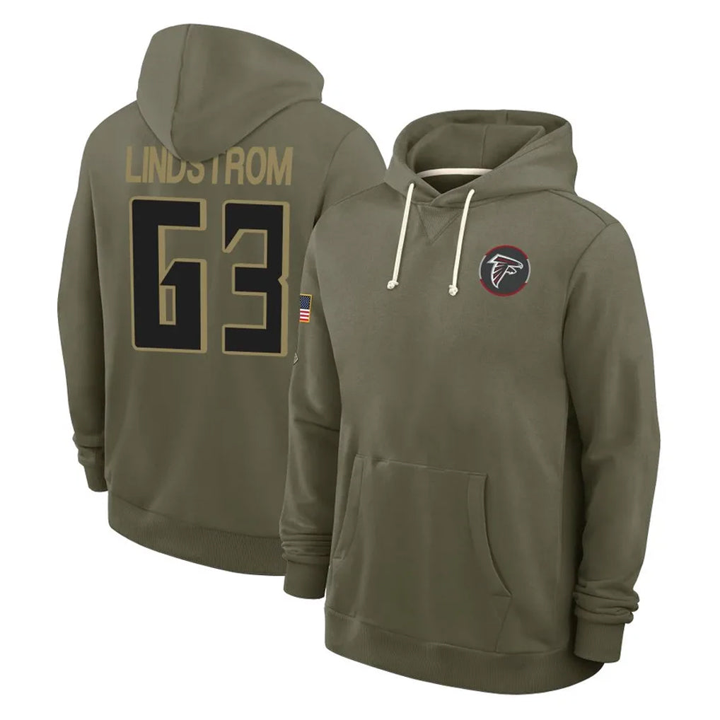 A.Falcons #63 Chris Lindstrom Player Olive 2025 Salute to Service Hoodies Hdoa Stitched Jerseys
