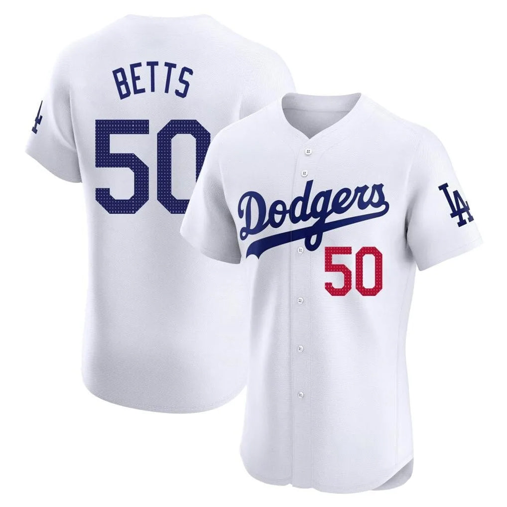 LA.Dodgers #50 Mookie Betts Player White Limited Elite Home Hdoa Stitched Jerseys