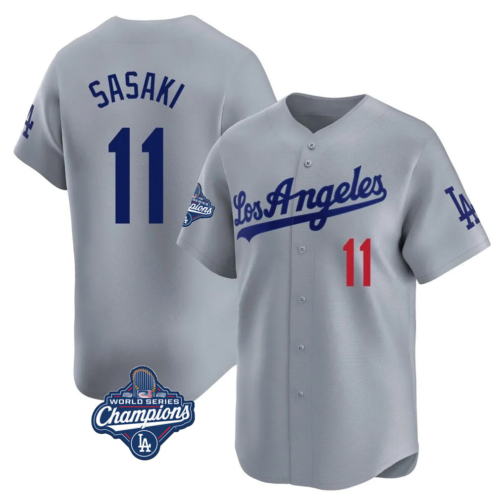 LA.Dodgers #11 Roki Sasaki Player Gray World Series Meet Limited Home Hdoa Stitched Jerseys