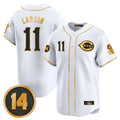 C.Reds #11 Barry Larkin Player White-Gold Vapor Premier Limited Home Hdoa Stitched Jerseys