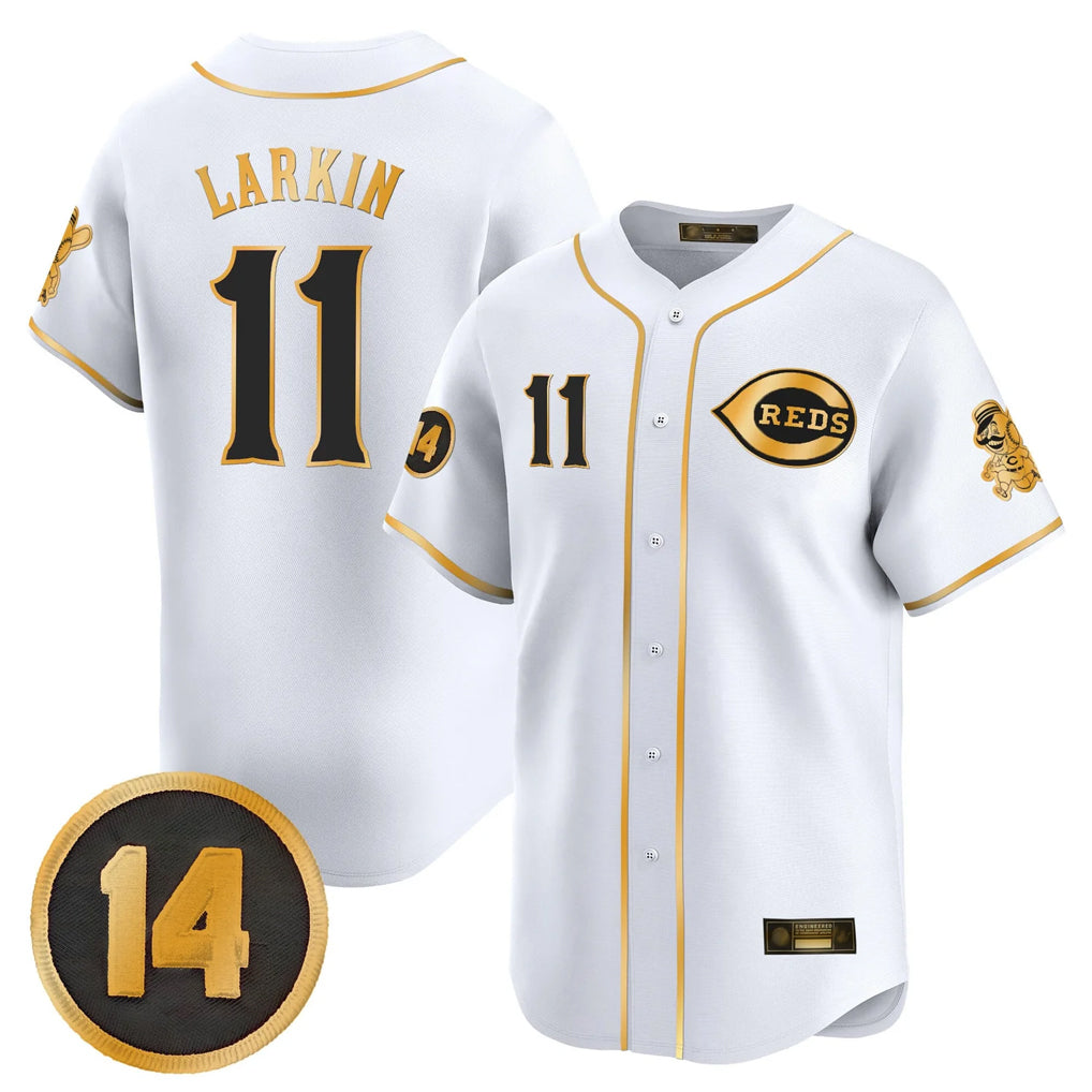 C.Reds #11 Barry Larkin Player White-Gold Vapor Premier Limited Home Hdoa Stitched Jerseys