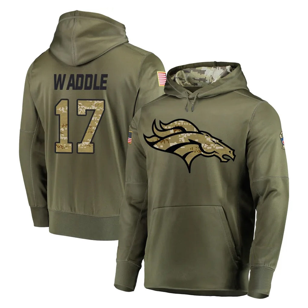 D.Broncos #17 Jaylen Waddle Player Olive Salute to Service Pullover Hoodies Home Game Hdoa Stitched Jerseys