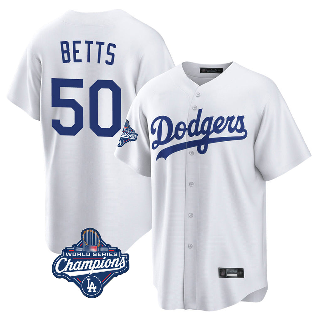 LA.Dodgers #50 Mookie Betts Player White World Series Meet Game Home Hdoa Stitched Jerseys