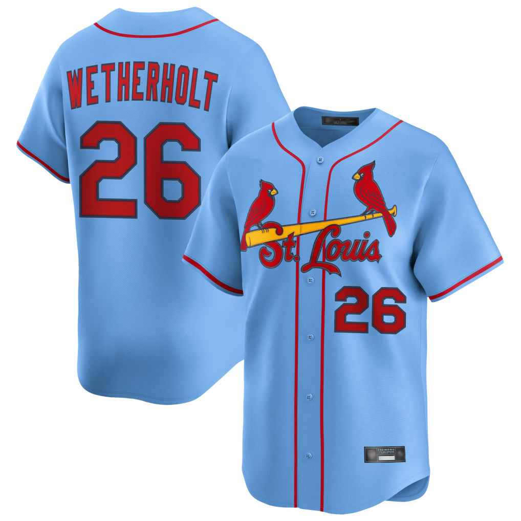 St. Louis Cardinals #26 JJ Wetherholt Player Light Blue Home Limited Hdoa Stitched Jerseys