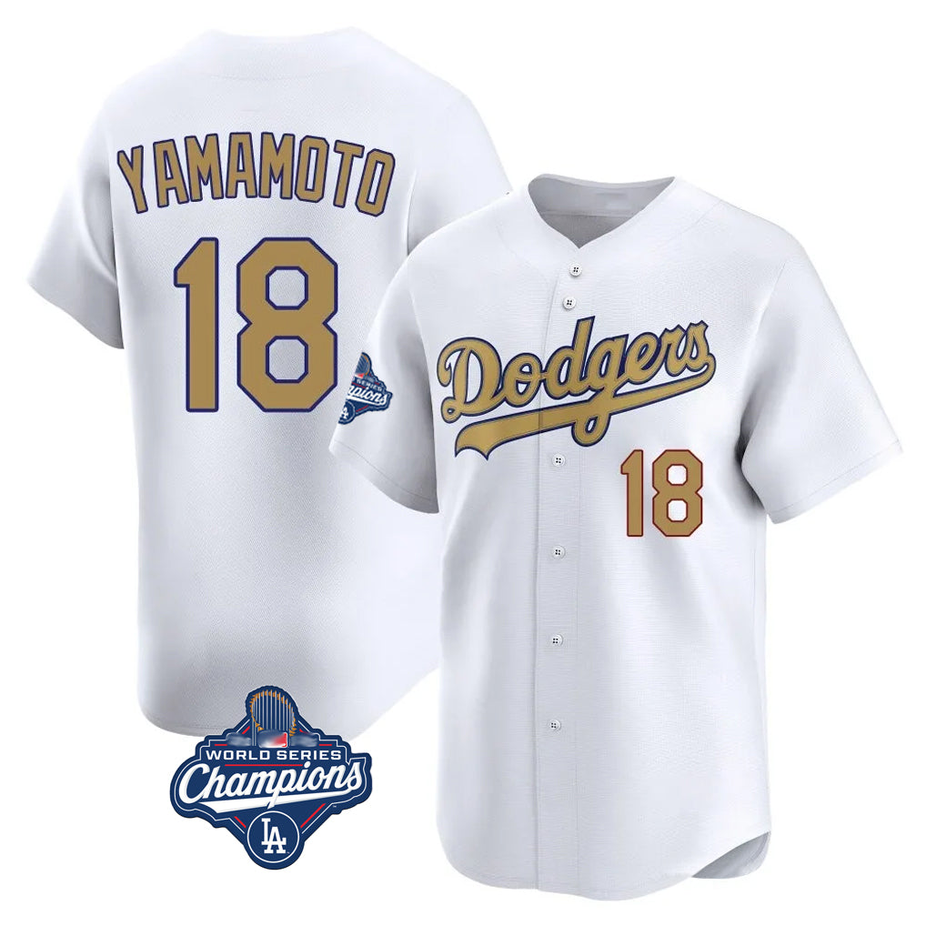 LA.Dodgers #18 Yoshinobu Yamamoto Player Gold World Series Meet Collection Limited Home Hdoa Stitched Jerseys