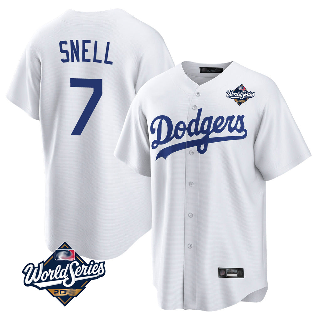 LA.Dodgers #7 Blake Snell Player White Game World Series Hdoa Stitched Jerseys