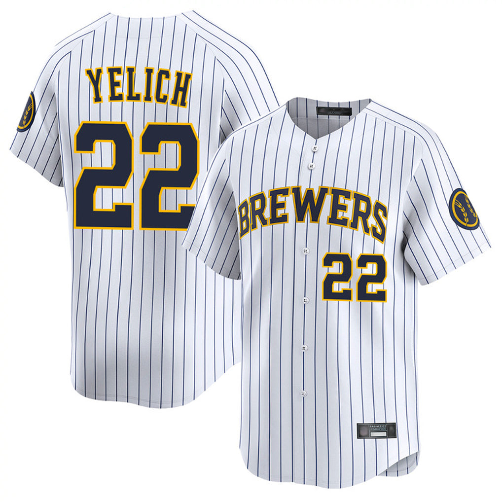 M.Brewers #22 Christian Yelich Player White Stripes Home Limited Game Hdoa Stitched Jerseys