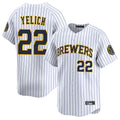 M.Brewers #22 Christian Yelich Player White Stripes Home Limited Game Hdoa Stitched Jerseys